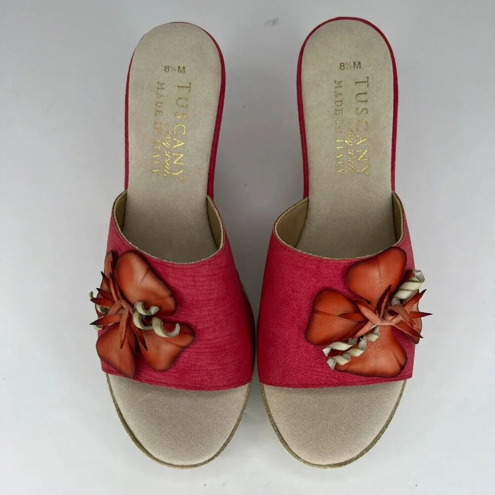 Tuscany by Easy Street Womens Red Easy Street Castello Size 8.5M Wedge Sandals